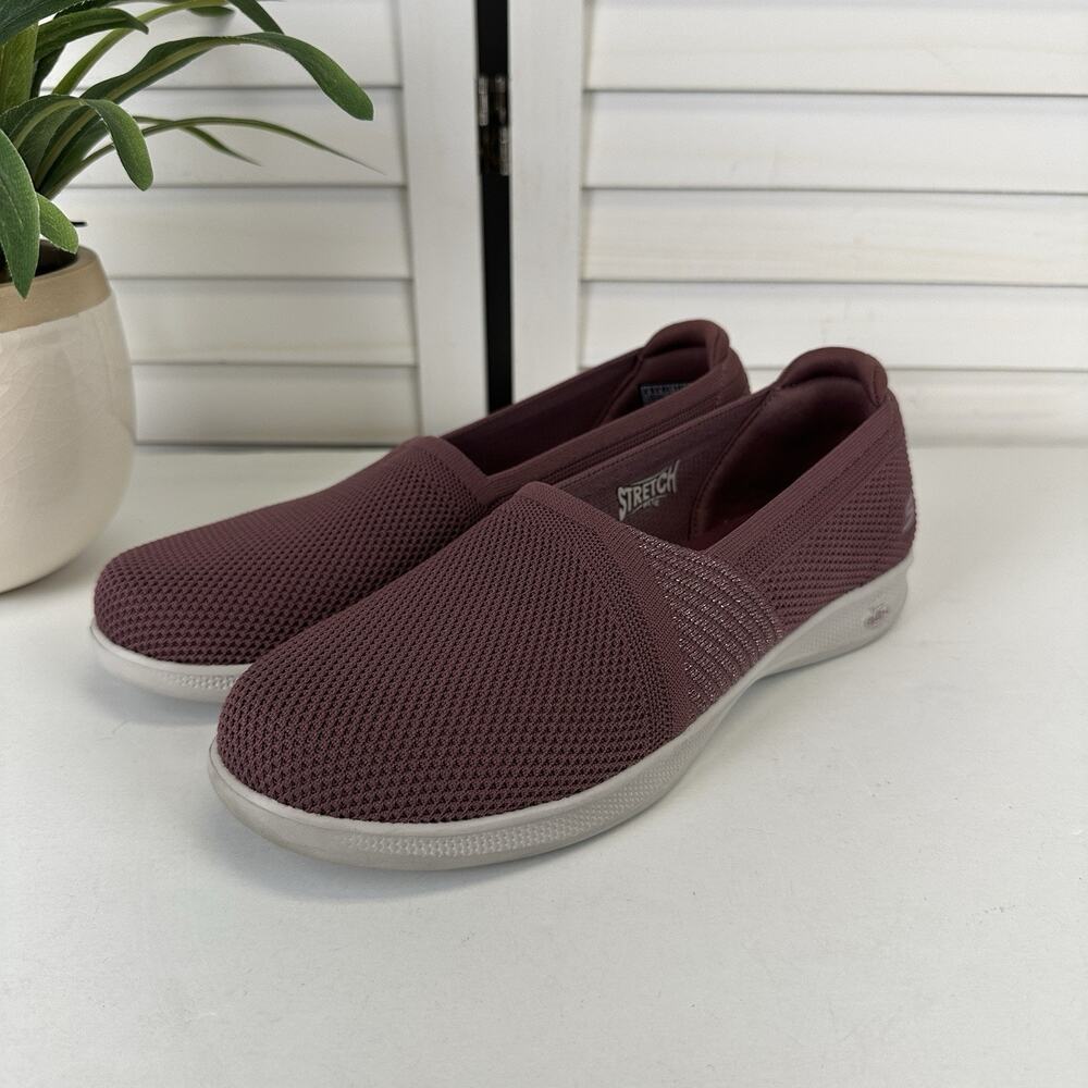 Skechers Pink Step Lite Vegan Luster Slip On Sneaker Flat Goga‎ Mat Shoe Size 9